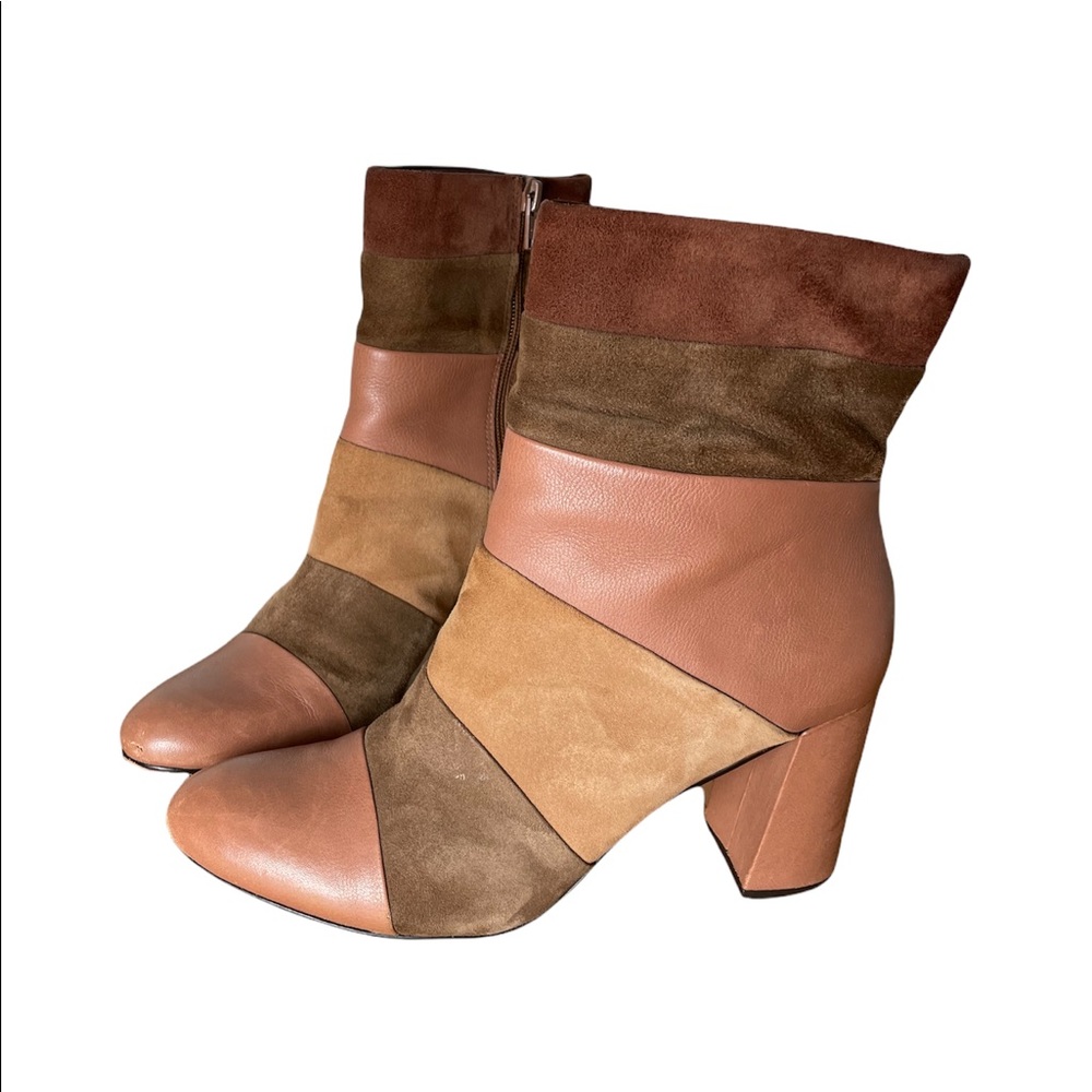 POETIC LICENSE PATCHWORK PLACES SUEDE LEATHER ANKLE BOOTS SIZE 8.5.